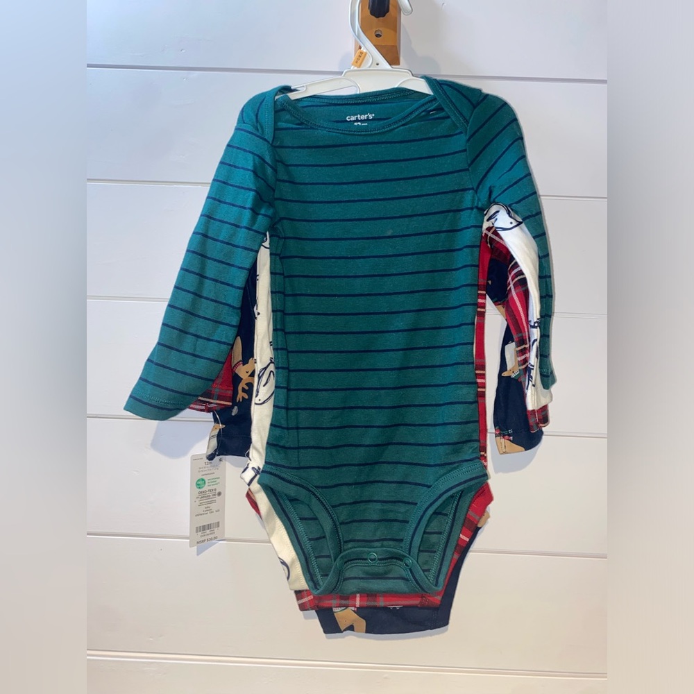 Carters Baby Boys Long Sleeve 4-Pack Christmas Original Bodysuits 12MO